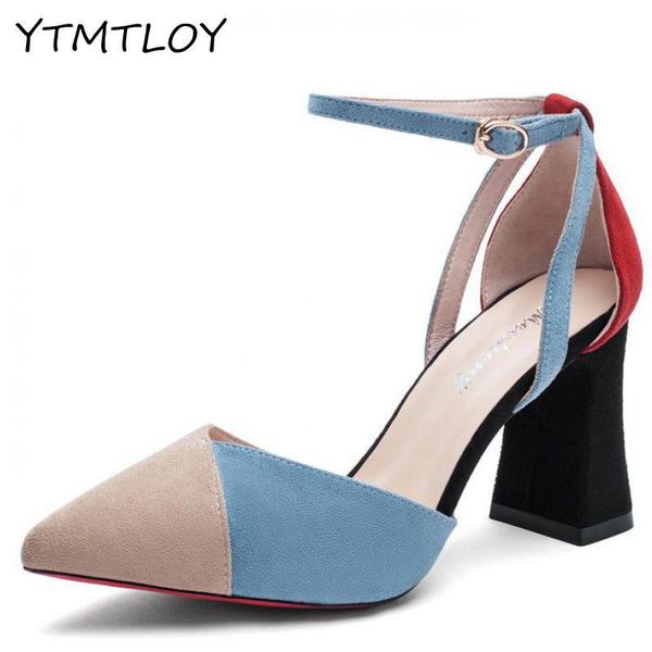 

dress shoes 2021 women high heels platform pointed toe square heel pumps party mujer zapatos femeninos, Black