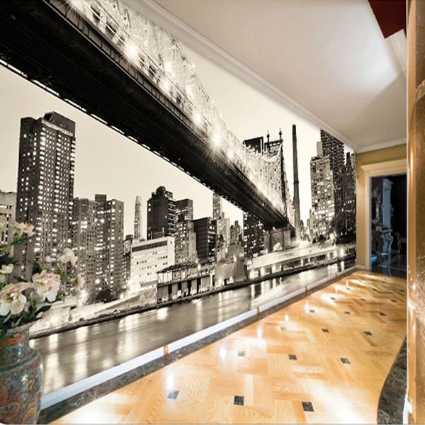 

home custom 3d wall mural retro black and white city bridge landscape p wallpaper office living room wall papers 3d wallpaper