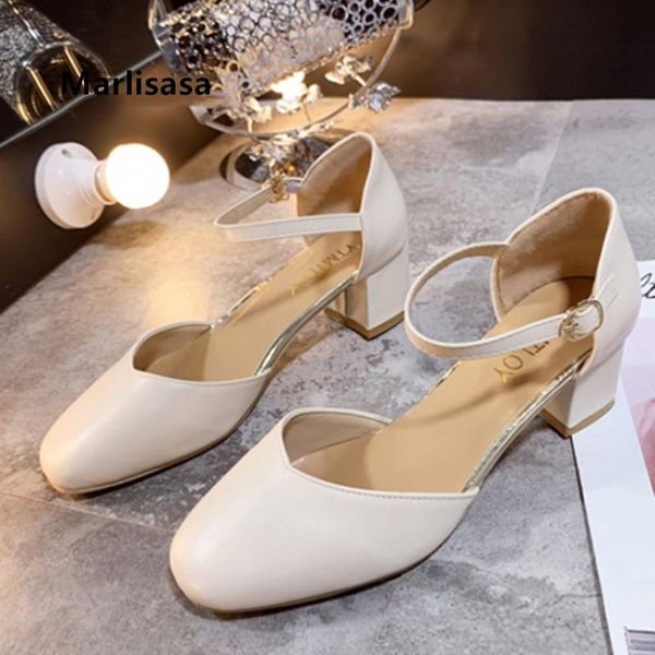 

dress shoes marlisasa zapato negro tacon ladies fashion sweet buckle strap high heel women casual round toe pu leather pumps h9021, Black