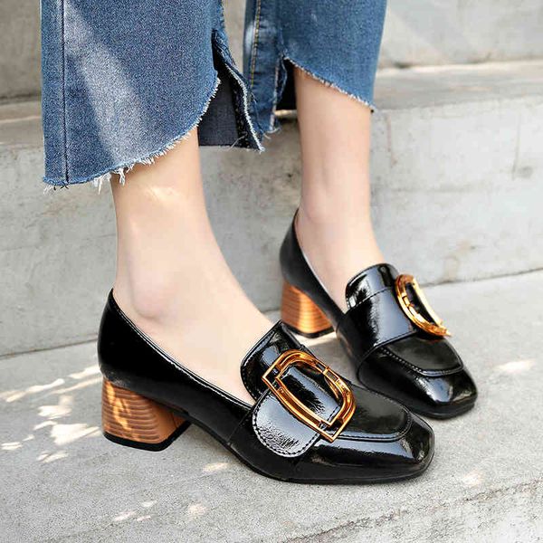 

dress shoes women casual black metal buckle woman pump slip-on party wedding office ladies chaussures femme 979w 7zhs