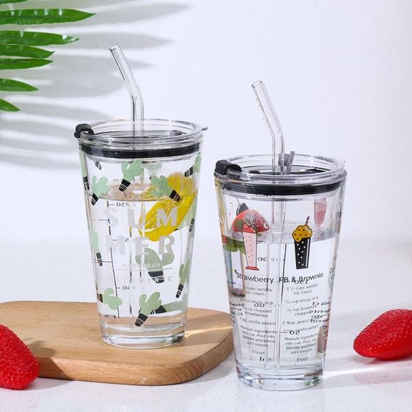 

wine glasses sealed graduated household cup with lid glass straw