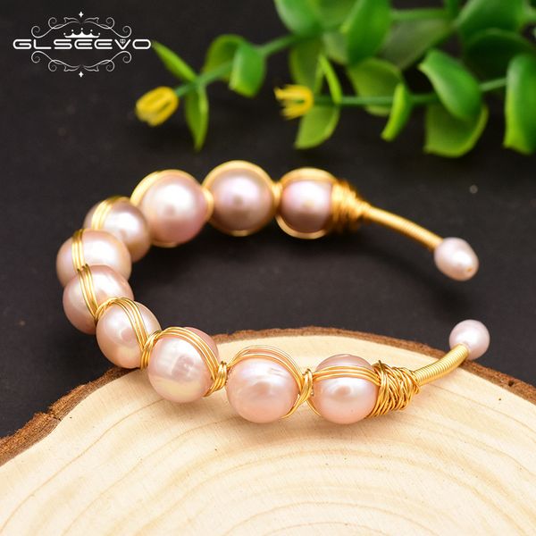 

bangles bracelet glseevo natural powder purple pearl winding boutique handmade women's jewelry, Black