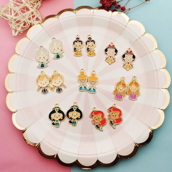 10 pcs metal esmalte meninas encantos kawaii princesa meninas pingentes fazendo bracelete pulseira flutuante jóias diy acessórios ornamento