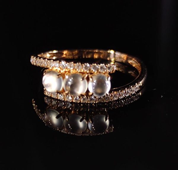 

cluster rings original design natural seed chalcedony diamond opening adjustable ring light luxury charm women silver jewelry, Golden;silver