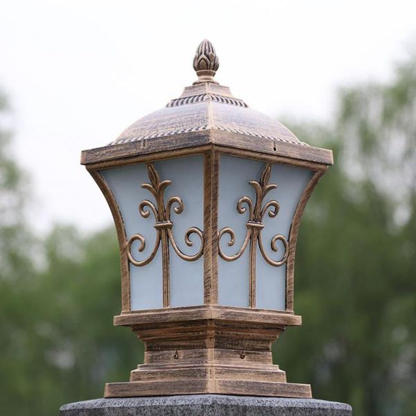 

retro aluminum outdoor pillar light square lamps antique lawn villa door lights glass waterproof corridor landscape lamp wall