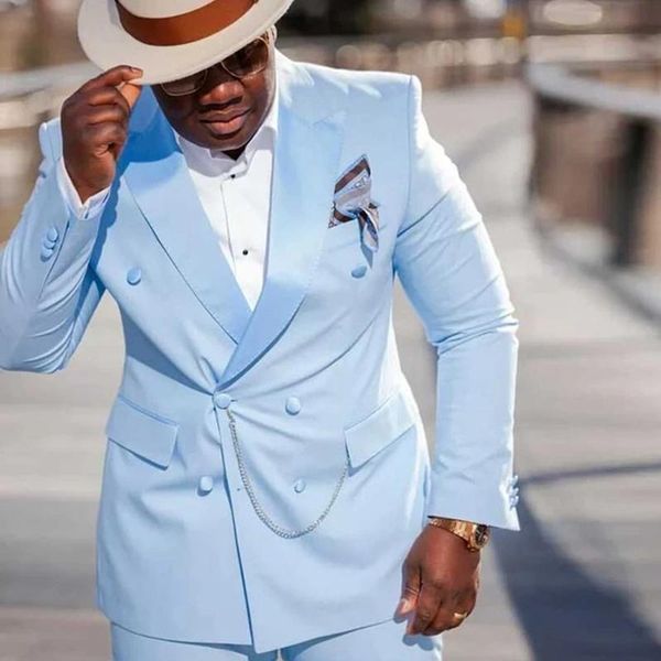 

men's suits & blazers autumn light blue men double breasted mens groom tuxedos for wedding prom slim fit peaked lapel male suit 2 piece, White;black