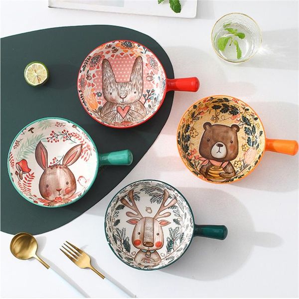 

bowls ceramic salad bowl with handle breakfast cereal fruit solid color dessert soup noodle microwave oven plate tableware