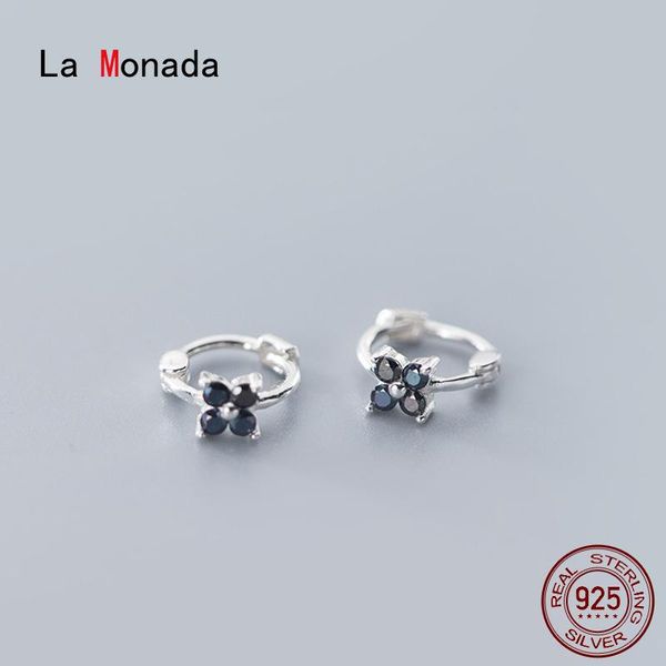 

hoop & huggie la monada four flower minimalist woman earrings silver 925 fine jewelry sterling for women hoops black, Golden;silver