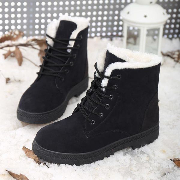 

boots fashion winter snow women's short warm cotton shoes lace up student korean, Black