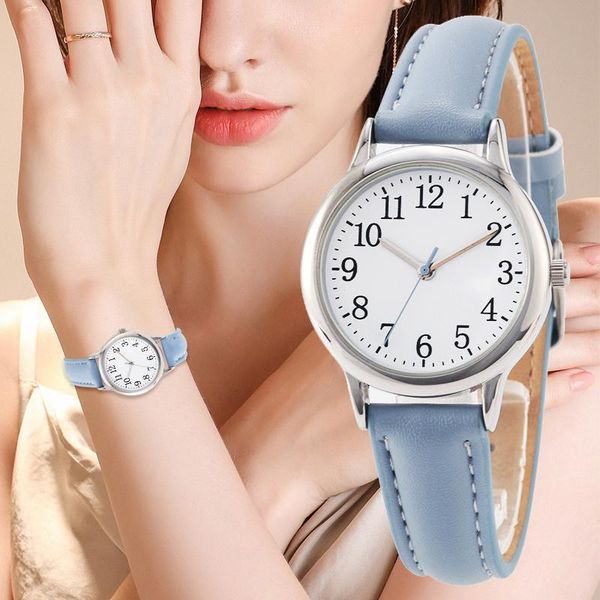 

wristwatches japanese movement women quartz watch easy to read arabic numerals simple dial pu leather strap lady candy color, Slivery;brown