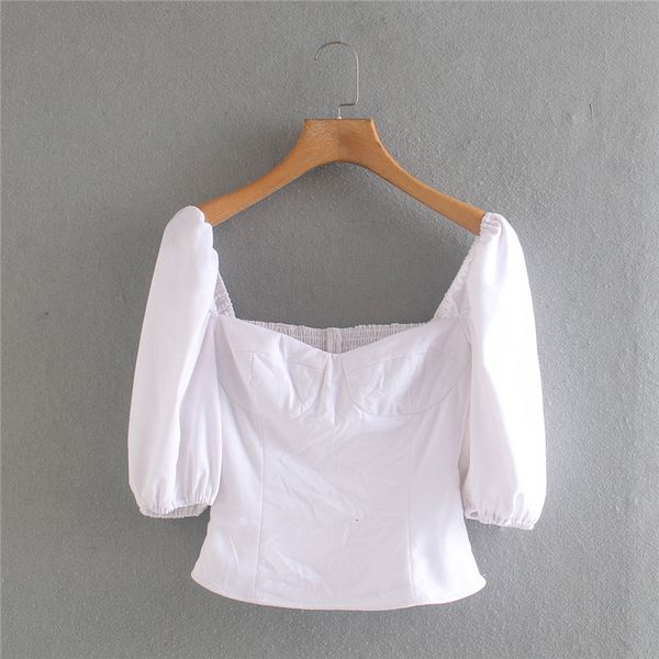 

women's blouses & shirts summer casual women elastic waist white blouse female fashion square collar short puff sleeve back z