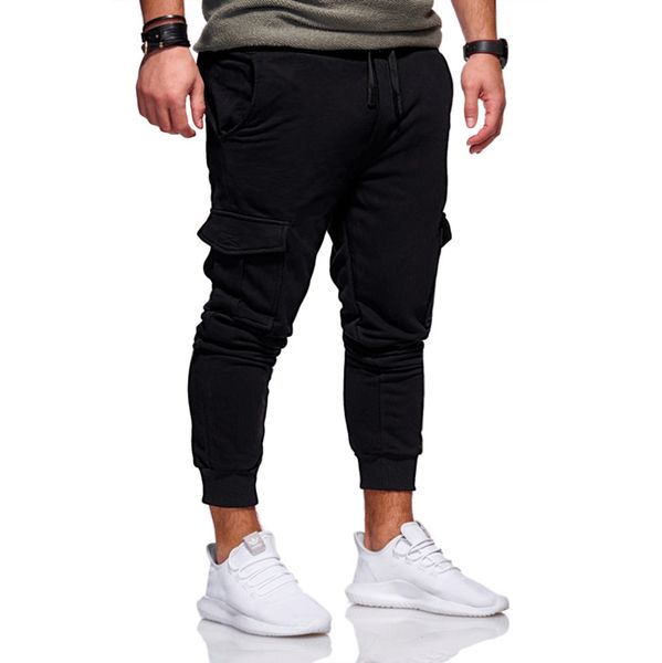 

men casual tracksuit loose sport fit jogging joggers sweat cargo pants trousers plus size m-3xl 5xl, Black