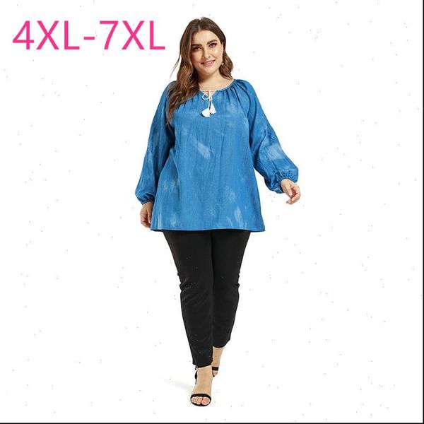 

spring autumn plus size womens shirts large casual loose long sleeve blue thin denim shirt 4xl 5xl 6xl 7xl, White