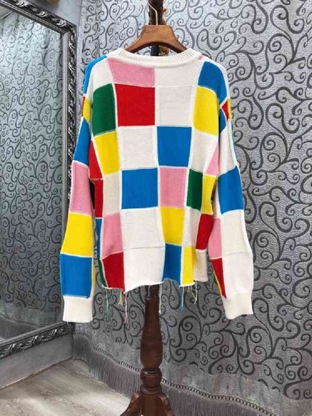 

knits 2021 autumn winter fashion pullovers women geometric patterns knitting long sleeve casual cotton sweaters ladies loose jumpers, White