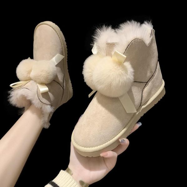 

boots 2021 women australia classic snow winter warm leather flats warterproof high-quality ankle large size lazy, Black