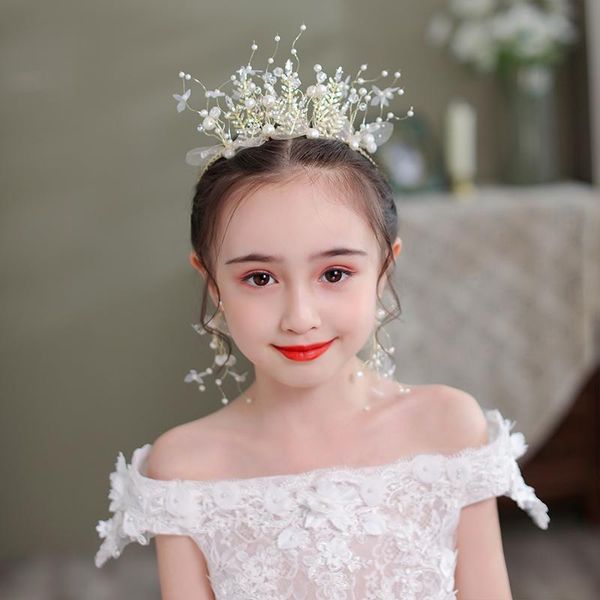 

hair clips & barrettes pearl handmade children tiaras crown with tassel earrings leaf veils fairy princess diadems wedding fashion accessori, Golden;silver