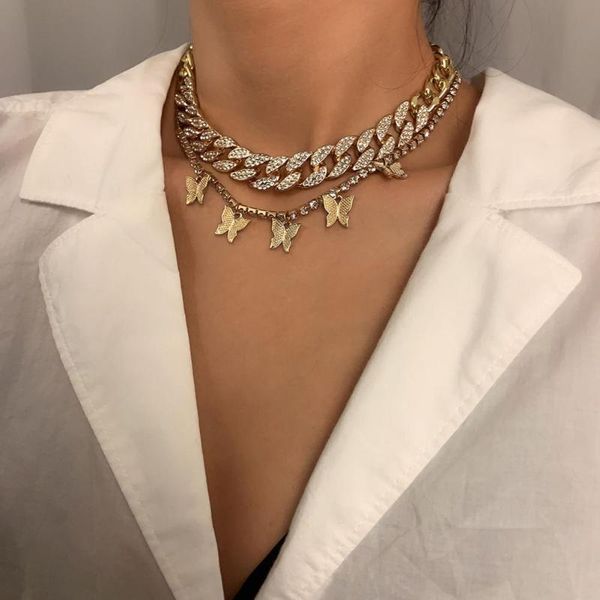 

pendant necklaces neck chain elegant vintage thick rhinestone butterfly choker necklace girl party fashion jewelry accessories collares para, Silver