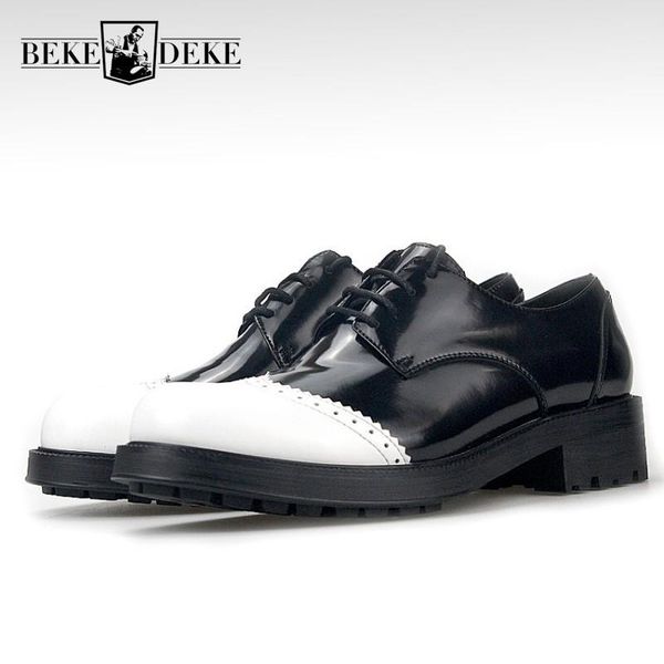 

dress shoes designer men casual derby mixed colors platform 100% real leather british style lace up office brogues 34-46, Black