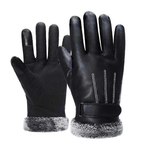 

fingerless gloves suogry men winter smartphone using keep warm windproof driving 2021 man autumn black leather, Blue;gray