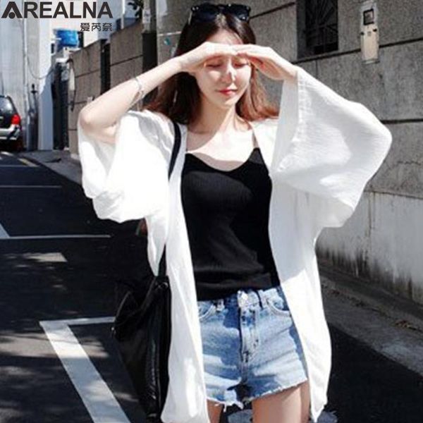 

harajuku kimono cardigan shawl coat 2021 vintage casual summer chiffon sun protection women's clothing outerwear blouse blouses & shirt, White