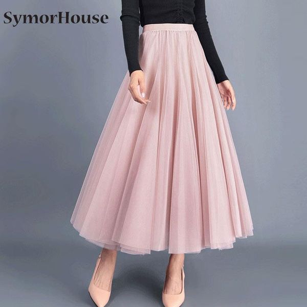 

skirts 3 layers princess tulle vintage solid color mesh women skirt pleated a-line saia female jupe longue tutu, Black