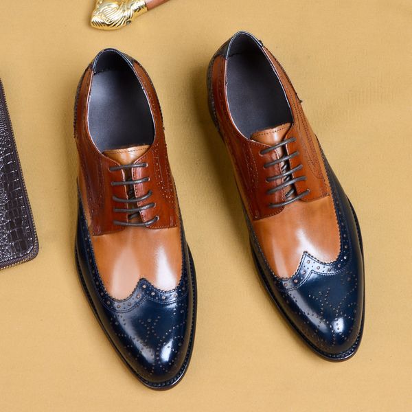 

Lacing Mens Formal Shoes Genuine Leather Wedding Business Brogue Oxford Shoe Black And Brown Pointed Toe Luxury Men Dress Shoe