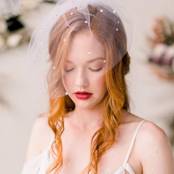 

bridal veils rhinestone with pearls beads bride accessories wedding one layer birdcage veil white ivory hair, Black