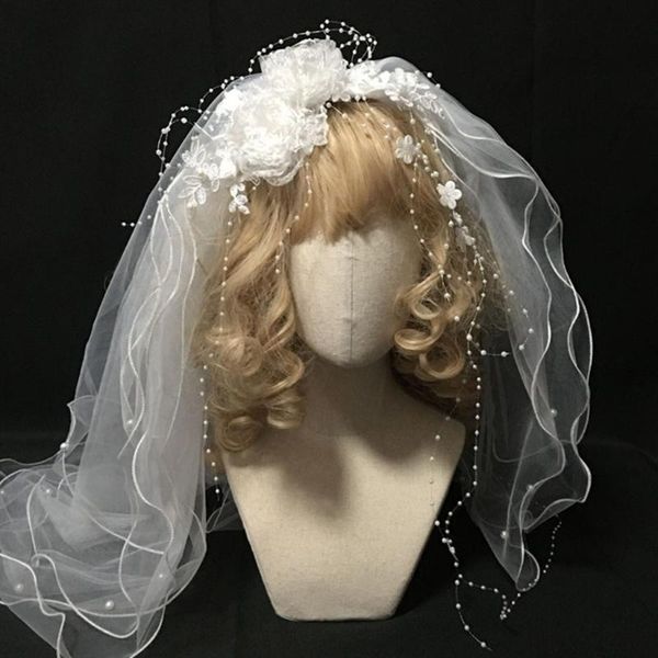 

bridal veils multi layers bride wedding veil fairy flower pearl jewelry tulle hair accessory, Black
