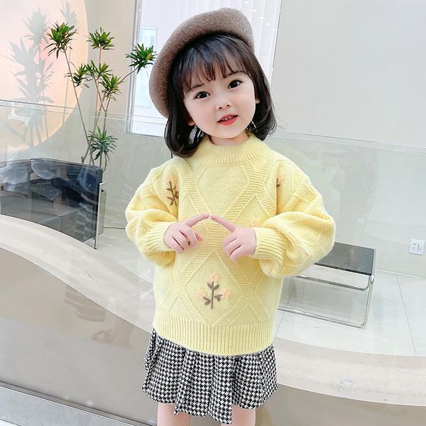 

pullover 1 2 3 4 5 6 year 2021 baby autumn sweater kids winter clothes children knitted o-neck fashion embroidery suit for girls, Blue