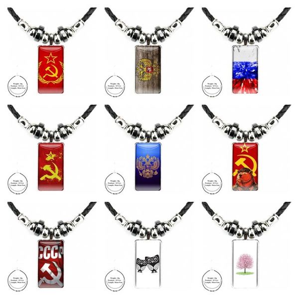 

pendant necklaces steel color glass cabochon with rectangle shaped choker black hematite necklace flag russian federation red army bear, Silver