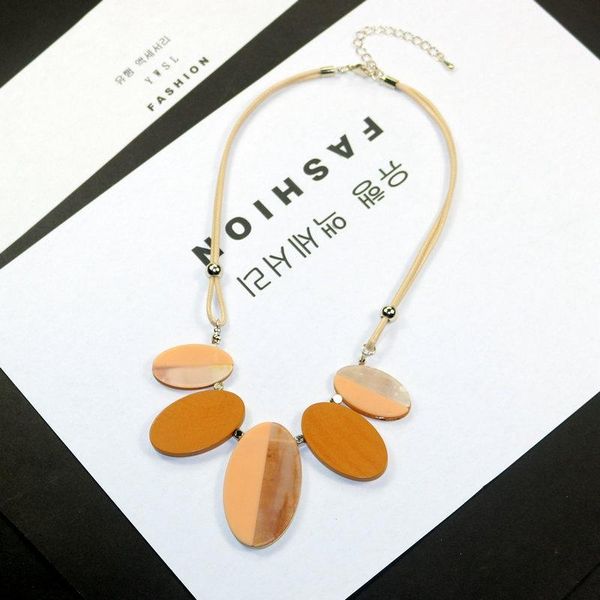 

simple artistic handicraft resin coloured elliptical pendant accessories decorative short necklace female chokers, Golden;silver