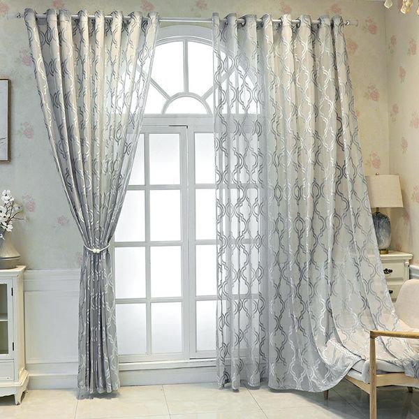 

curtain & drapes modern minimalist geometric jacquard white gray for living room bedroom balcony left and right biparting open
