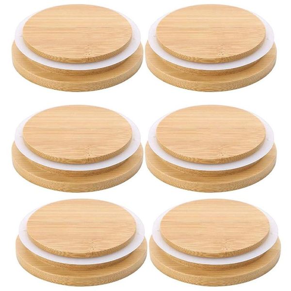 

kitchen storage & organization 6 pack wooden mason jar lids, reusable bamboo canning lids compatible with wide mouth
