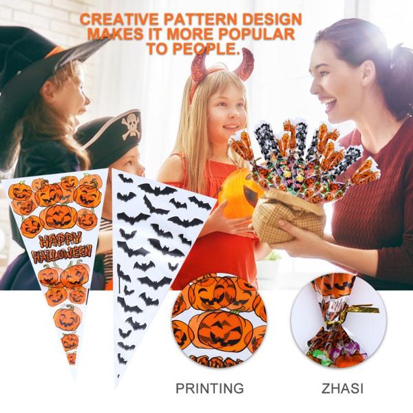 

gift wrap 200pcs cone bags triangle candy party festival favors (bat pattern + pumpkin pattern, 100pcs/