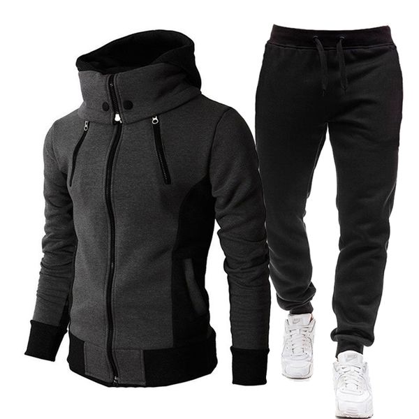 Autumn Winter Tracksuit Men Suits Casual High Callor Hoodie + Calça Sportswear Masculino Zipper Quente Camisolas / Casaco Dois Peça Set 211103