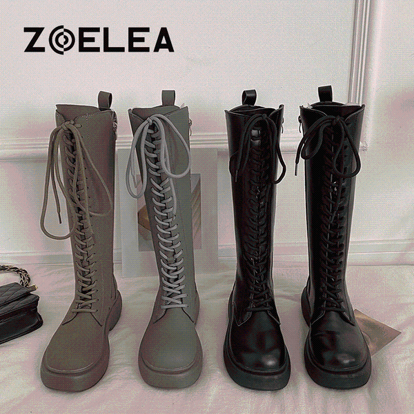

boots 2021 thicken winter knight women knee high long square heel retro thick motorcycle black white botas mujer