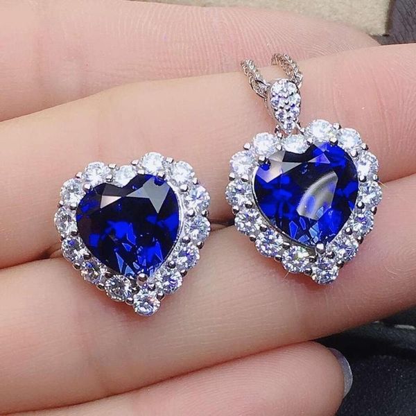 

love heart for your lover sapphire jewelry set 925 sterling silver 1pc pendant,1pc ring bracelet, earrings & necklace, Black