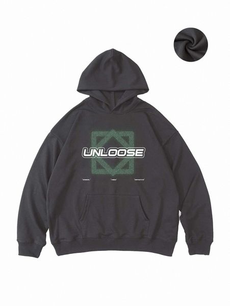 

men geo & letter graphic kangaroo pocket hoodie r0g5#, Black