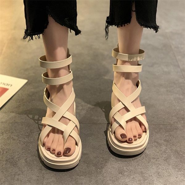 

sandals women's ins tide summer 2021 fashion vintage back zipper thick bottom heighten short boot sandalen sandales femmes Ã©tÃ©, Black