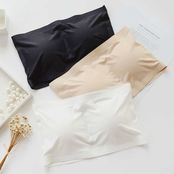 

ice silk short girl bra, traceless invisible breast wrap, chest pad, anti light, versatile lingerie, White
