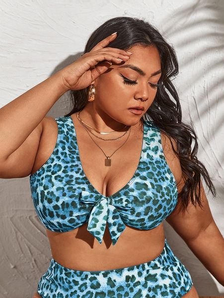 

plus leopard knot front bikini n3wx#, Black
