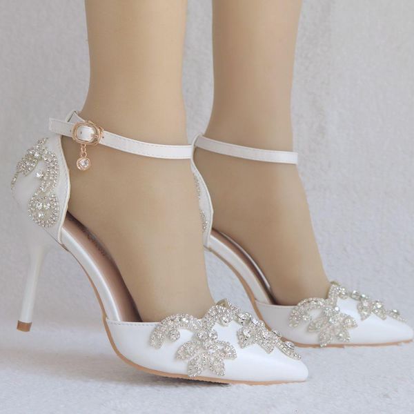 

dress shoes wedding bride 7cm heels crystal white pumps christmas day evening party luxury sandals heel plus size 43 wd36, Black