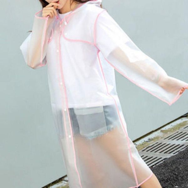 

eva plastic raincoat travel waterproof poncho reusable transparent lightweight rain outdoor rain-coat with hood gadgets