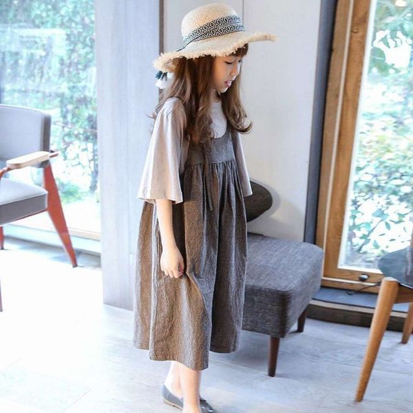 

girls' wide leg pants set summer children's super foreign style strap pants two piece set of capris, White