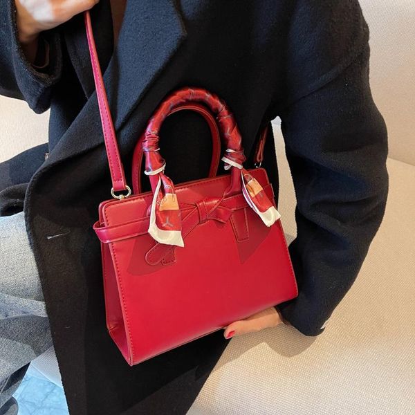 

evening bags elegant silk scarf women pu leather tote bag lady handbag large capacity shoulder fashion red messenger