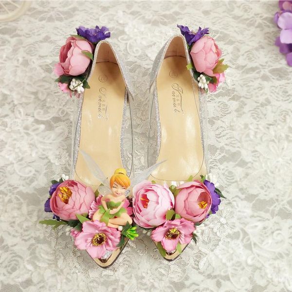 

dress shoes pink flower wedding high heel silver sequin slip-on women pumps for party banquet bride bridesmaid sandals performance, Black