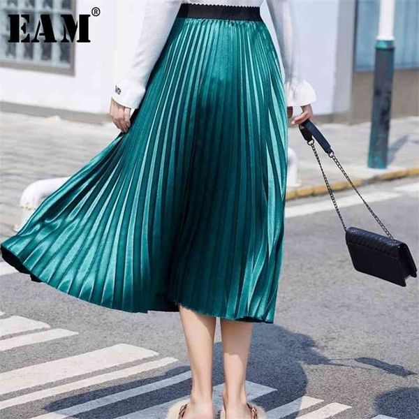 

[eam] high elastic waist brief multicolor pleated elegant long half-body skirt women fashion tide new spring autumn 1x123 210325, Black