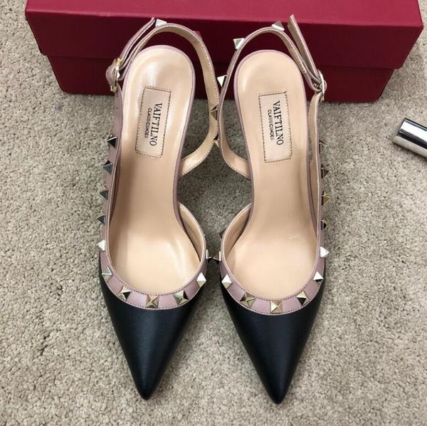 

sandals clÃ¡ssicos da marca feminina sapatos de salto alto rebites sandÃ¡lias couro patente femininos apontou toe tamanho elmg, Black