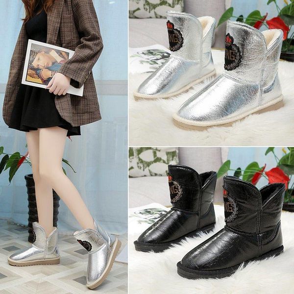 

boots winter snow plus velvet warm low-women's wear-resistant non-slip flat shoes fashion shiny cotton, Black