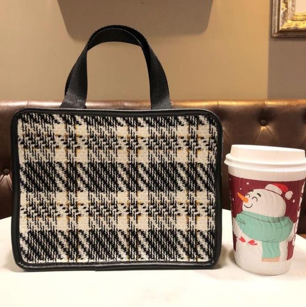 

foggy plaid woven handbag fashion cosmetic bag portable storage mommy bag